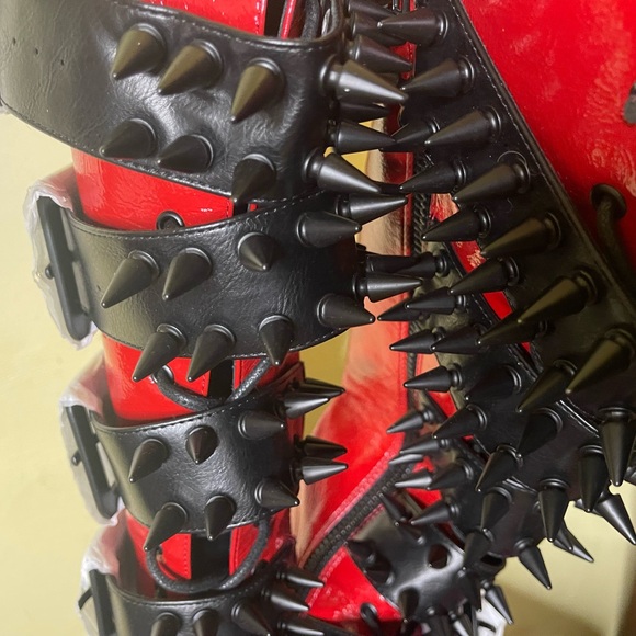 NEW Widow Appetite For Destruction Dolls Kill Spiked Boots Platform Faux Leather - Picture 6 of 11